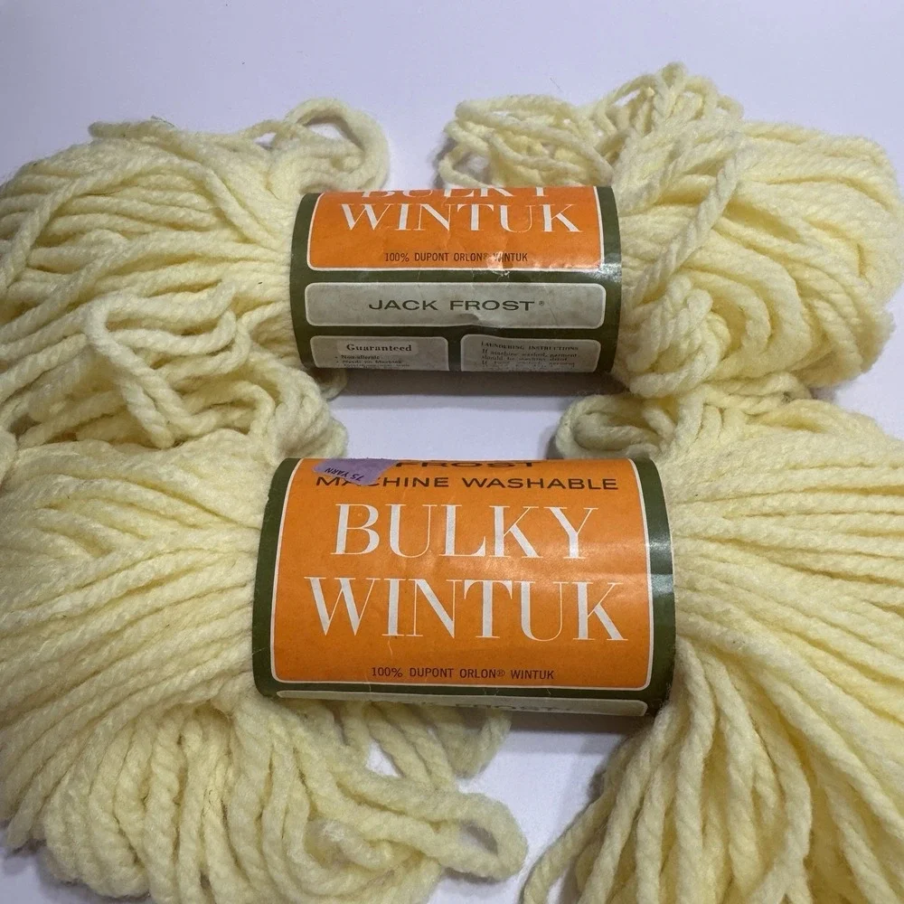 Lot 2 Vtg Jack Frost Bulky Wintuk Yarn Skeins Buttercup Yellow DuPont Orlon 2 Oz